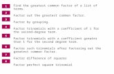 The Greatest Common Factor; Factoring by Grouping Find the greatest common factor of a list of terms. Factor out the greatest common factor. Factor by.