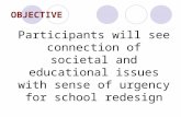 OBJECTIVE Participants will see connection of societal and educational issues with sense of urgency for school redesign.