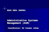 1 BUSS 3056 (06990) Administrative Systems Management (ASM) Coordinator: Dr Carmen Joham.