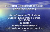 Building Leadership Skills: Leading Teams An Infopeople Workshop Eureka! Leadership Series Fall 2008 Presenter Andrew Sanderbeck andrew@andrewsanderbeck.com.