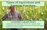 Types of Agriculture and Farming Practices LEARNING OBJECTIVES 1.TO DEFINE THE DIFFERENT TYPES OF AGRICULTURE 2.TO EXPLAIN THE DIFFERENT FACTORS AFFECTING.