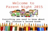 Welcome to Parent Night 2015 Everything you need to know about Mrs. Evenson’s Second Grade.