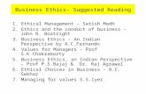 Business Ethics– Suggested Reading 1. Ethical Management – Satish Modh 2. Ethics and the conduct of business – John R. Boatright 3. Business Ethics – An.