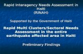 Rapid Interagency Needs Assessment in Haiti (RINAH) Supported by the Government of Haiti Rapid Multi Clusters/Sectoral Needs Assessment in the entire earthquake.