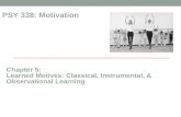 Chapter 5: Learned Motives: Classical, Instrumental, & Observational Learning PSY 338: Motivation.