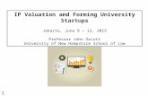 1 IP Valuation and Forming University Startups Jakarta, June 9 – 12, 2015 Professor John Orcutt University of New Hampshire School of Law.