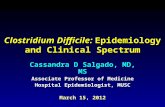 Clostridium Difficile: Epidemiology and Clinical Spectrum Cassandra D Salgado, MD, MS Associate Professor of Medicine Hospital Epidemiologist, MUSC March.