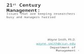 1 21 st Century Management: Wayne Smith, Ph.D. wayne.smith@csun.edu Department of Management Issues that are keeping researchers busy and managers harried.