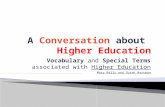 Vocabulary and Special Terms associated with Higher Education Mary Kelly and Susan Hartman.
