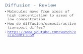 Diffusion - Review Molecules move from areas of high concentration to areas of low concentration How do diffusion/osmosis/active transport differ? .