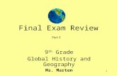 1 Final Exam Review Part 3 9 th Grade Global History and Geography Ms. Marten.