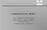 Communication Model The Communication Plan Specifying agent-agent transactions Transaction patterns.