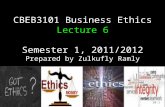 1 CBEB3101 Business Ethics Lecture 6 Semester 1, 2011/2012 Prepared by Zulkufly Ramly 10-1.