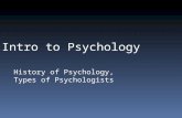 Intro to Psychology History of Psychology, Types of Psychologists.
