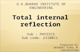 G.K.BHARAD INSTITUTE OF ENGINEERING Prepared by: AKABARI VIRAL M. 130590107002 Sub : PHYSICS Sub code: 2110011 Total internal reflection.