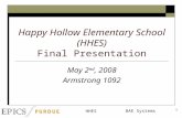 1 Happy Hollow Elementary School (HHES) Final Presentation May 2 nd, 2008 Armstrong 1092 HHES BAE Systems.