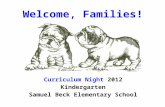 Welcome, Families! Curriculum Night 2012 Kindergarten Samuel Beck Elementary School.