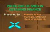 PROBLEMS OF SMEs IN OBTAINING FINANCE Presented by : Reuben Saliba Manager, SME Unit Bank of Valletta plc Bank of Valletta plc.