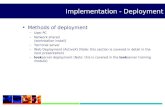 Implementation - Deployment Methods of deployment –User PC –Network shared (workstation install) –Terminal server –Web Deployment (ActiveX) (Note: this.