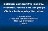 Building Community: Identity, Interdiscursivity and Language Choice in Everyday Narrative Zane Goebel Graduate School of Letters, Nagoya University JAPAN.