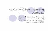 Apple Valley Reading Council Annual Writing Contest ‘“Why publish?” is closely connected with “Why write?”’ Donald Graves, 1983.