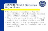 INSPIRE/GINIE Workshop Objectives To discuss directions for the construction of a European Spatial Data Infrastructure (ESDI) Share the current State of.