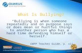 “Bullying is when someone repeatedly and on purpose says or does mean or hurtful things to another person who has a hard time defending himself or herself.”