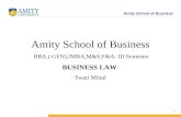 Amity School of Business 1 Amity School of Business BBA ( GEN),IMBA,M&S,F&A- III Semester BUSINESS LAW Swati Mittal.