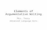 Elements of Argumentative Writing Mrs. Terry Advanced Language Arts.