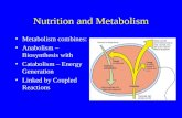 Nutrition and Metabolism Metabolism combines: Anabolism – Biosynthesis with Catabolism – Energy Generation Linked by Coupled Reactions.