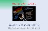 HI031: UNIT 1 AOS1 CRISIS AND CONFLICT WEEK 4: The Weimar Republic 1919-1933.