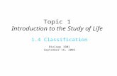 Topic 1 Introduction to the Study of Life 1.4 Classification Biology 1001 September 16, 2005.