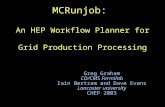 MCRunjob: An HEP Workflow Planner for Grid Production Processing Greg Graham CD/CMS Fermilab Iain Bertram and Dave Evans Lancaster university CHEP 2003.