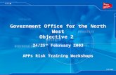 Government Office for the North West Objective 2 24/25 th February 2003 APPs Risk Training Workshops.