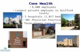 Cone Health 8,600 employees8,600 employees Largest private employer in Guilford CountyLargest private employer in Guilford County 5 hospitals (1,017 beds)5.