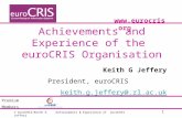 © euroCRIS/Keith G Jeffery 1 Achievements & Experience of euroCRIS Achievements and Experience of the euroCRIS Organisation Keith G Jeffery President,
