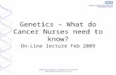 Supporting Genetics Education for Health  Genetics – What do Cancer Nurses need to know? On-Line lecture Feb 2009.