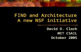 FIND and Architecture A new NSF initiative David D. Clark MIT CSAIL October 2005.