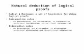 Natural deduction of logical proofs Kalish & Montegue: a set of heuristics for doing logical proofs Introduction rules –not introduction, and introduction,