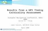 Results from a GPS Timing Criticality Assessment European Navigation Conference, GNSS 2008 Session 2b - Timing James Carroll, DOT/RITA Volpe Center April.