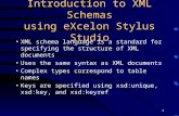 1 Introduction to XML Schemas using eXcelon Stylus Studio XML schema language is a standard for specifying the structure of XML documents Uses the same.