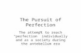 The Pursuit of Perfection The attempt to reach “perfection” individually and as a society during the antebellum era.