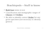 Fossils & Evolution—Brachiopoda1 Brachiopods—Stuff to know Bold font terms in text Classification and stratigraphic ranges of Classes and Orders Be able.