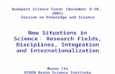 Budapest Science Forum (November 8-10 ， 2003) Session on Knowledge and Science New Situations in Science ： Research Fields, Disciplines, Integration and.