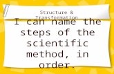 I can name the steps of the scientific method, in order. Structure & Transformation.