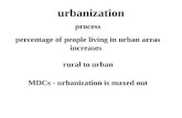Urbanization MDCs - urbanization is maxed out rural to urban percentage of people living in urban areas increases process.