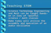 Teaching STEM Science Technology Engineering and Math can be taught hands- on in lieu of “ painful ” science / math classesScience Technology Engineering.