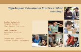 High-Impact Educational Practices: What are they? Evelyn Waiwaiole Program Manager, High-Impact Practices Jeff Crumpley Associate Director CCCSE Center.