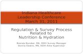 Regulation & Survey Process Related to Nutrition & Hydration Brenda Buroker, RN, ISDH Survey Manager Donna Downs, RN, ISDH Area Supervisor Indiana Healthcare.