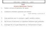 GAS Laws chapter 10 p303 KMT Kinetic Molecular Theory 1. Gases consist of particles far apart. 2.Collisions between particles are elastic. elastic meaning.